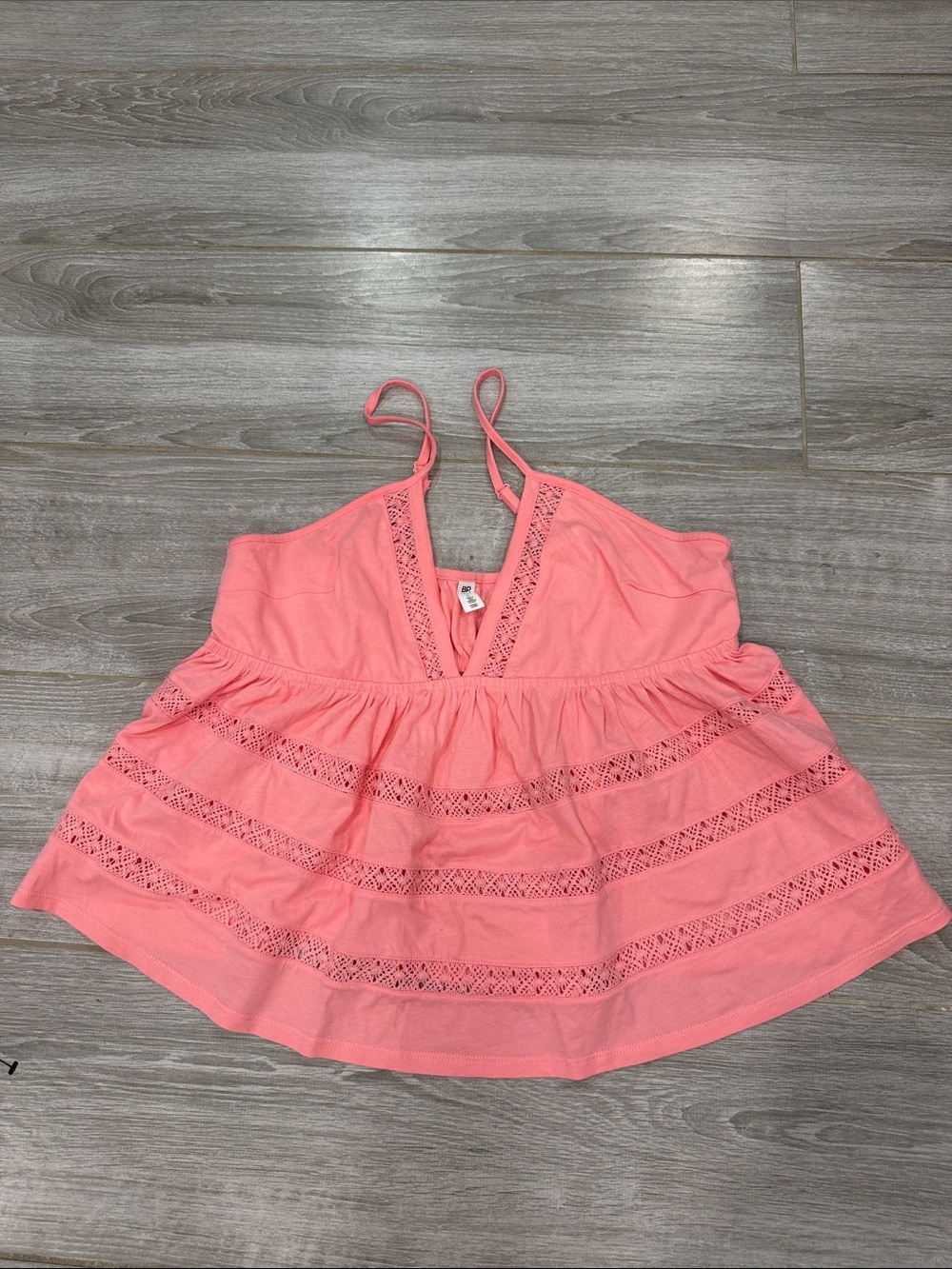 BP Pink Lace-Inset Spaghetti Strap Tank L